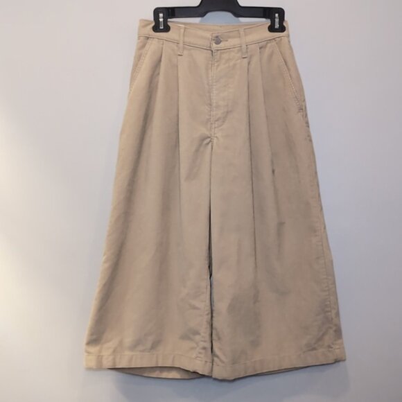 Levis Premium Wide Leg Pleated Crop Corduroy Pants Khaki High Waist Size 25 - Picture 10 of 13